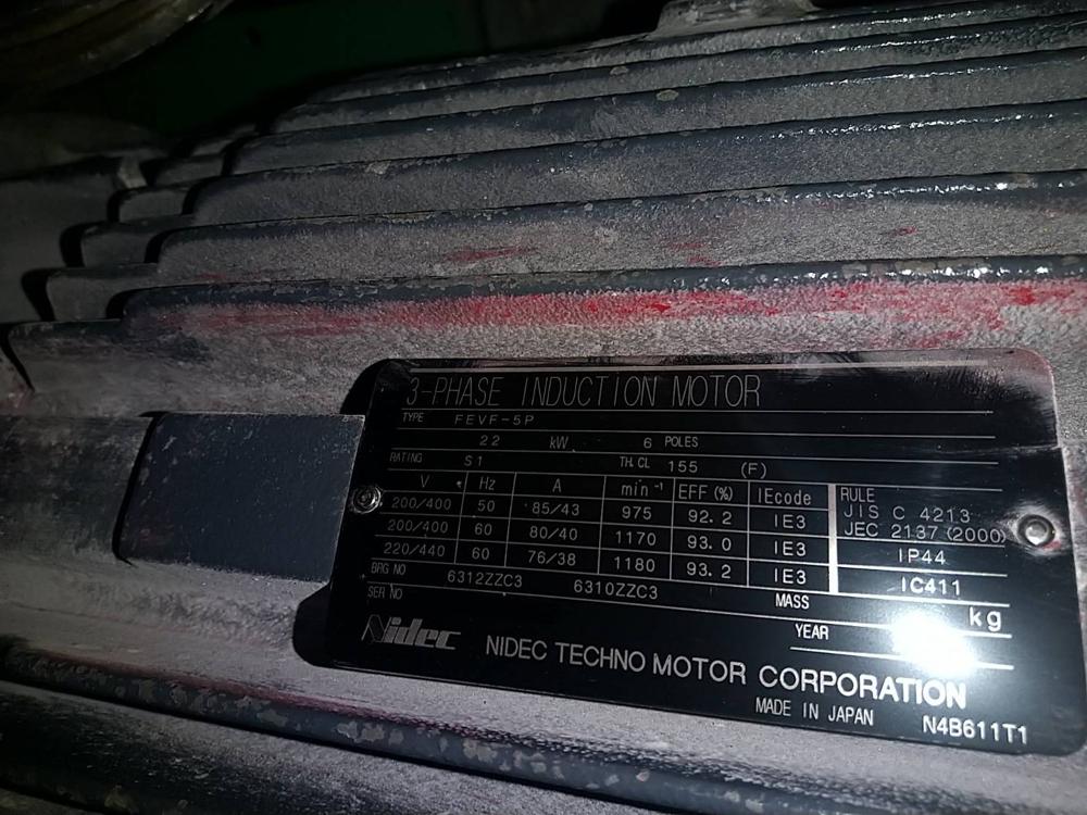 ニデック製モーター FEVF-5P 22kW(中古)の写真(2枚目)